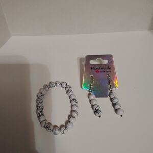 Handmade pretty white and black Howlite bracelet and earring set